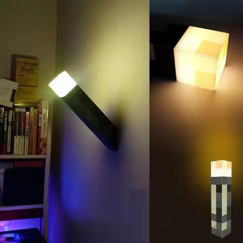 USB Rechargeable Mine Craft Antorcha Pixel Indoor LED Night Light Mine Craft Torch Lamp