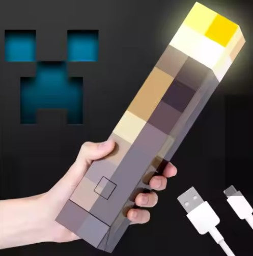 USB Rechargeable Mine Craft Antorcha Pixel Indoor LED Night Light Mine Craft Torch Lamp