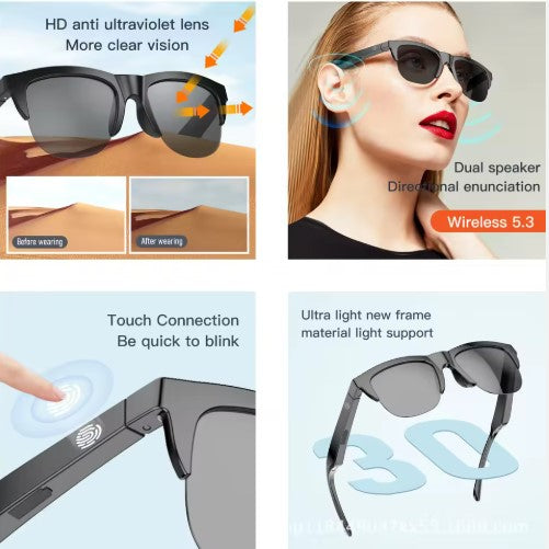 Wayfarer High Quality Wireless Frames Tempo Anti Blue Light Smart Audio Headphone Sunglasses Smart Glasses