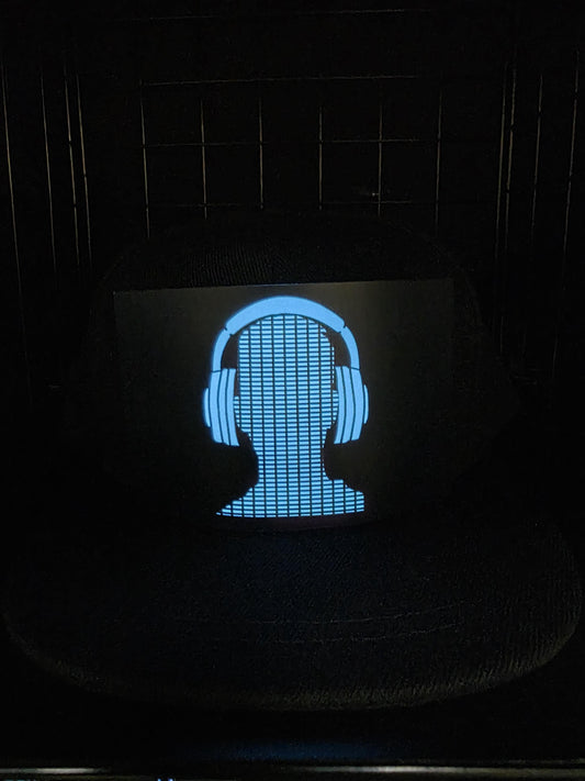 Blue DJ Head  party festival LED Baseball Cap - Sound activated