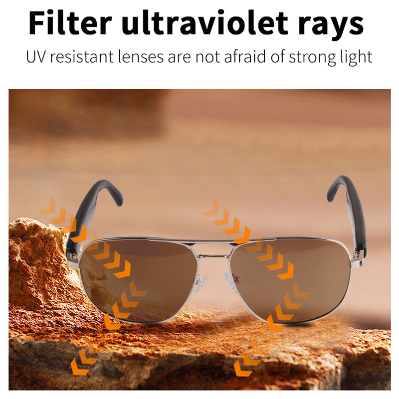 Aviator Smart Audio Glasses Metal Frame BT Handfree Calling Music Player Rechargeable with UV Resistant Lens