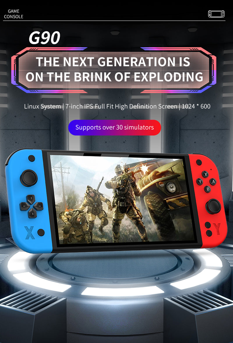 2025 Model G90 PRO Retro Handheld Game Console. Two wireless controllers. White. 7 inch HD Large Screen Built-in 30+ Simulators Single Dual Players Portable Video Game Player