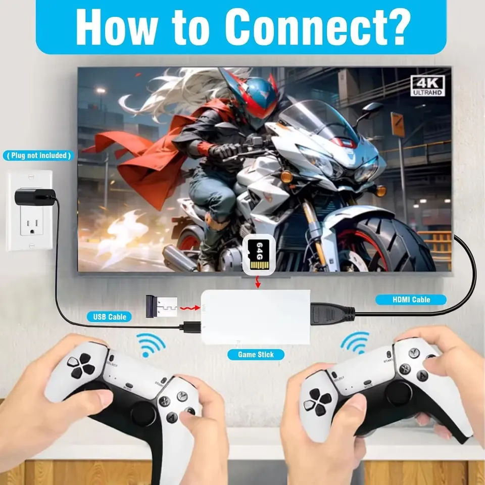 M15 Plus Video Game Console Mini Game Stick 4K 20000+ Retro Games HD TV Output Portable Handheld Gaming Player with 2 Gamepads