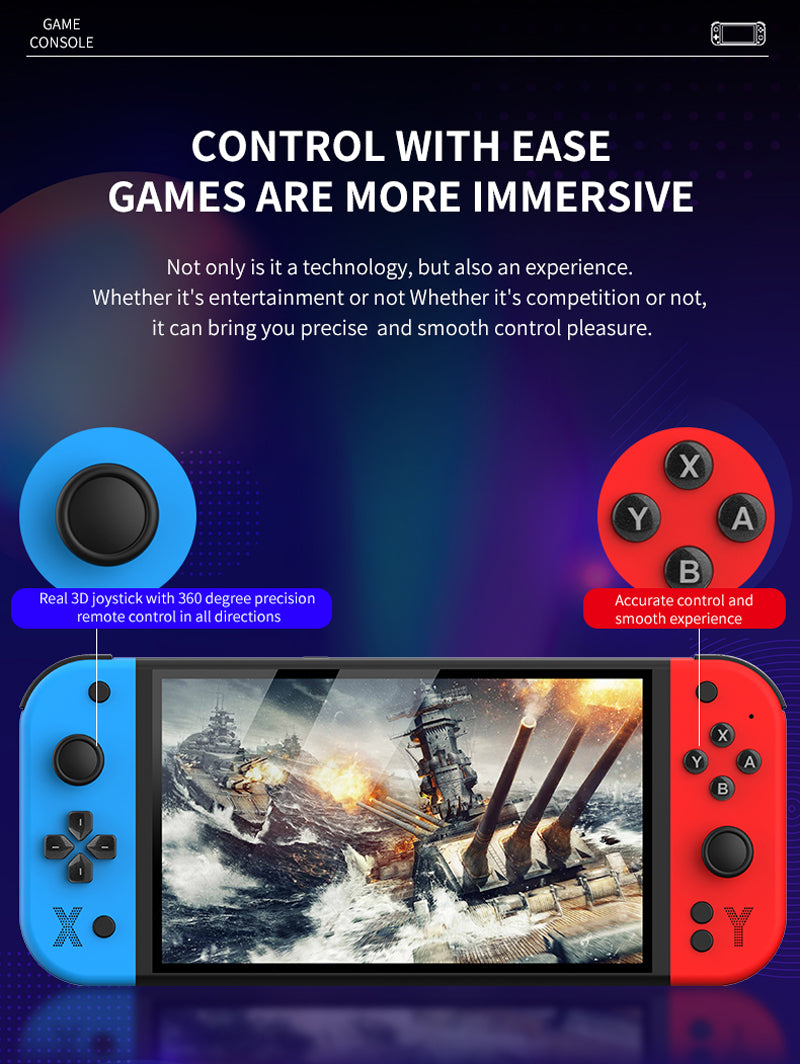 2025 Model G90 PRO Retro Handheld Game Console. Two wireless controllers. White. 7 inch HD Large Screen Built-in 30+ Simulators Single Dual Players Portable Video Game Player