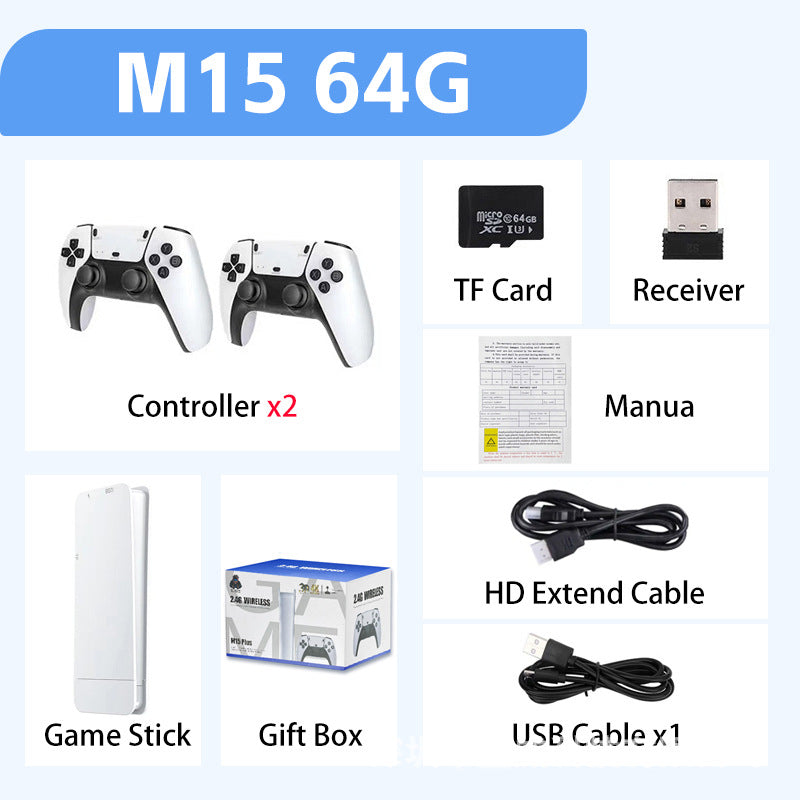 M15 Plus Video Game Console Mini Game Stick 4K 20000+ Retro Games HD TV Output Portable Handheld Gaming Player with 2 Gamepads