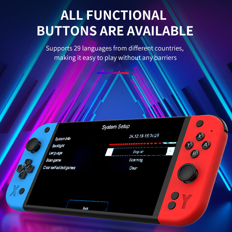2025 Model G90 PRO Retro Handheld Game Console. Two wireless controllers. White. 7 inch HD Large Screen Built-in 30+ Simulators Single Dual Players Portable Video Game Player