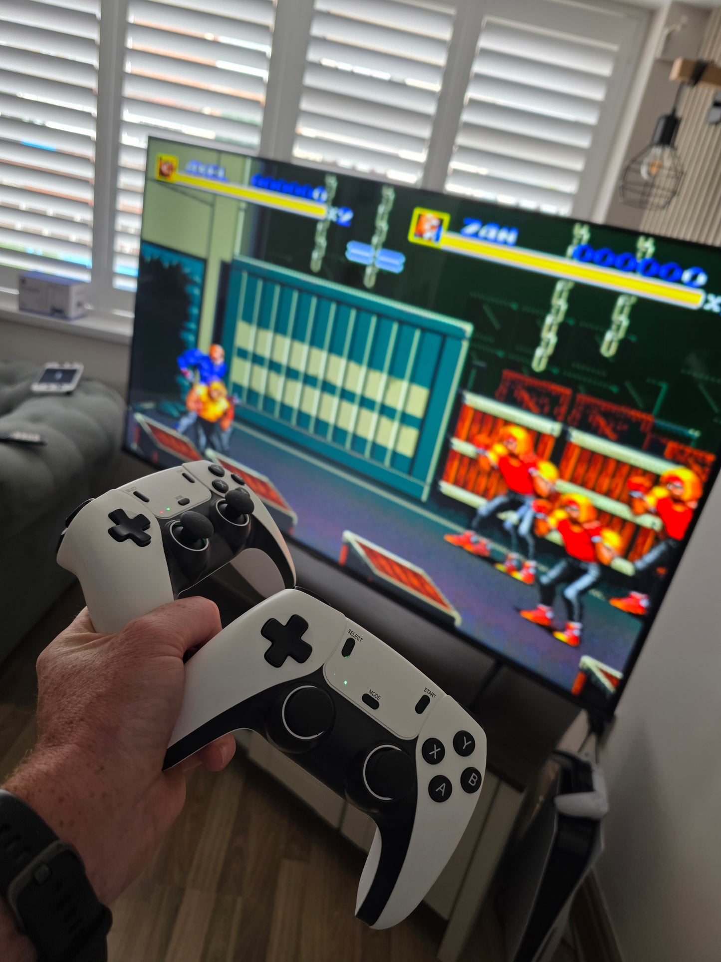 2025 Model G90 PRO Retro Handheld Game Console. Two wireless controllers. White. 7 inch HD Large Screen Built-in 30+ Simulators Single Dual Players Portable Video Game Player