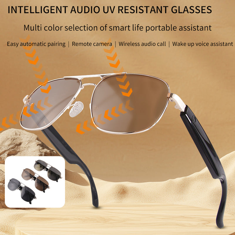 Aviator Smart Audio Glasses Metal Frame BT Handfree Calling Music Player Rechargeable with UV Resistant Lens