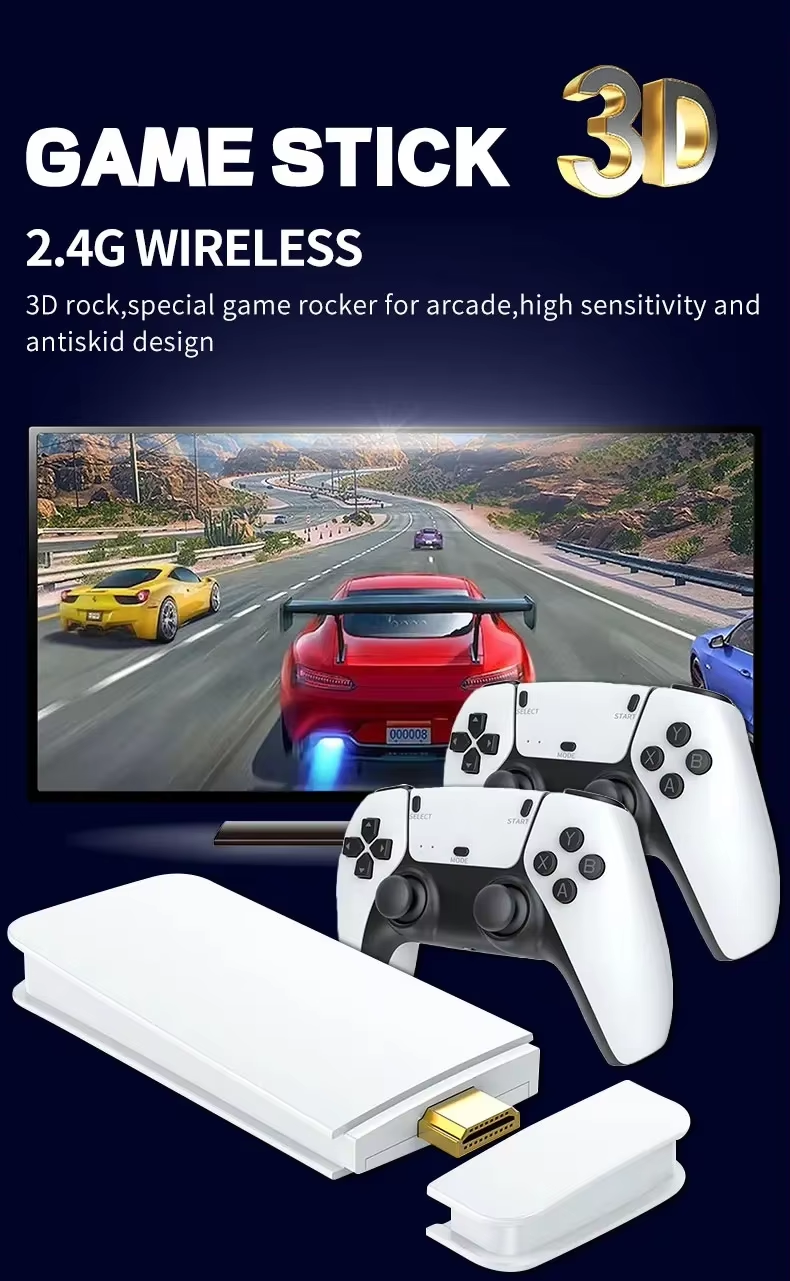 M15 Plus Video Game Console Mini Game Stick 4K 20000+ Retro Games HD TV Output Portable Handheld Gaming Player with 2 Gamepads