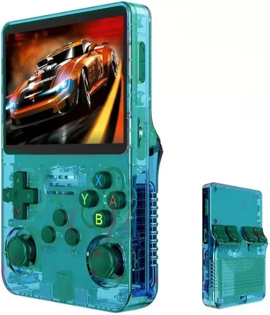 2025 Model - R36S Retro Handheld Game Console. Translucent Green. 3.5 Inch HD IPS Screen Built-in 15000 Classic Games Portable Gaming Player with 21 Emulators & 12 Months Warranty