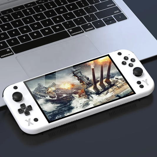 2025 Model G90 PRO Retro Handheld Game Console. Two wireless controllers. White. 7 inch HD Large Screen Built-in 30+ Simulators Single Dual Players Portable Video Game Player